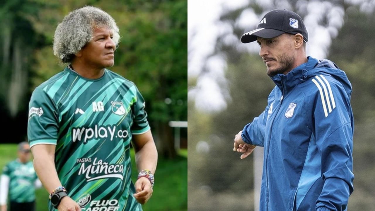 Alberto Gamero, DT de Depotivo Cali, y David González, DT de Millonarios | Foto: X: @MillosFCOficial y @AsoDeporCali.